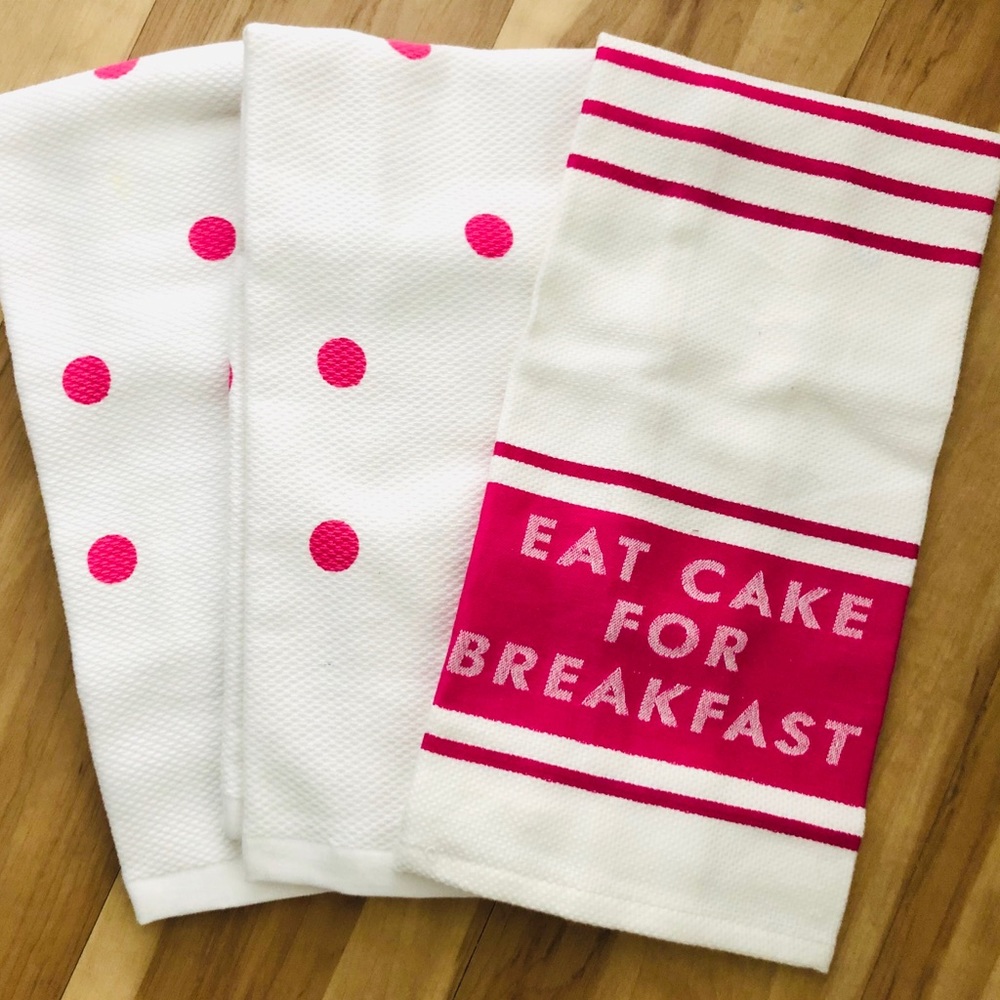 Kate Spade EAT CAKE FOR BREAKFAST Dish Towels PINK